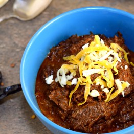 Homemade Chili Colorado in a blue bowl