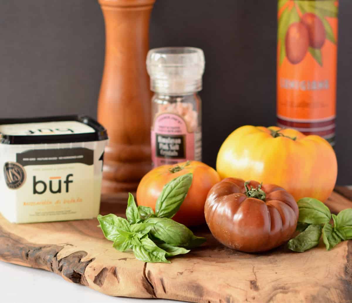 The ingredients needed for a capree salad.