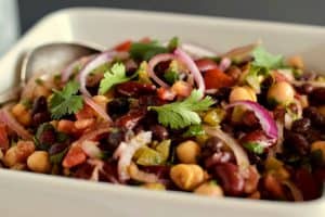 A bowl with a colorful 3-bean salad