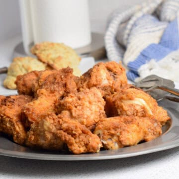 A delicious plate of tender buttermilk fried chicken.