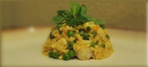 Thai inspired red curry seafood risotto.