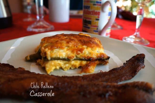 Chili relleno casserole on a Christmas table.