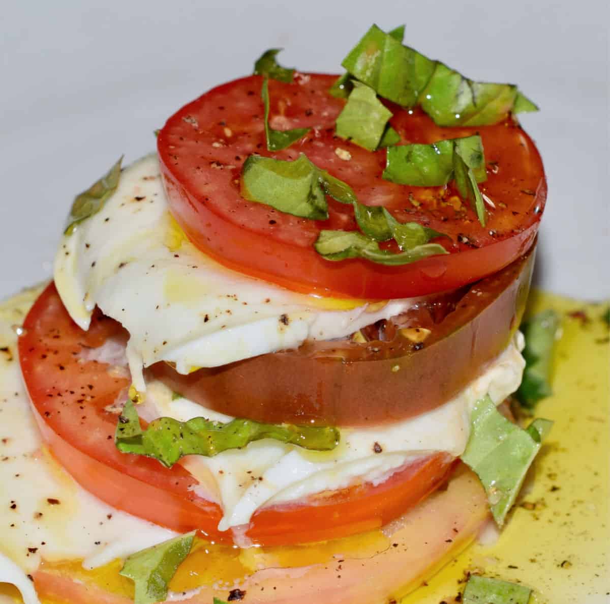 A close up of a classic caprese salad.