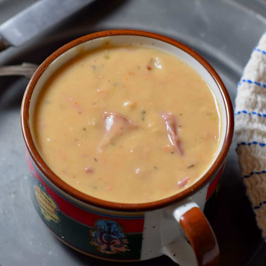 A tasty bowl of ham and Navy bean soup.