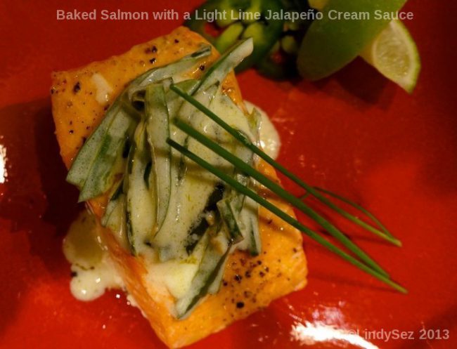 Baked Salmon with a Light Lime Jalapeño Cream Sauce