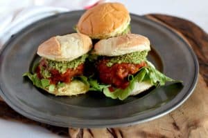 Meatball Slider with different buns on a platter.