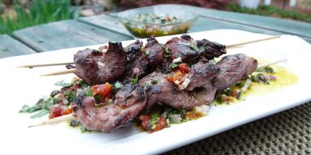 Lamb skewers with Italian Style Chimichurri.