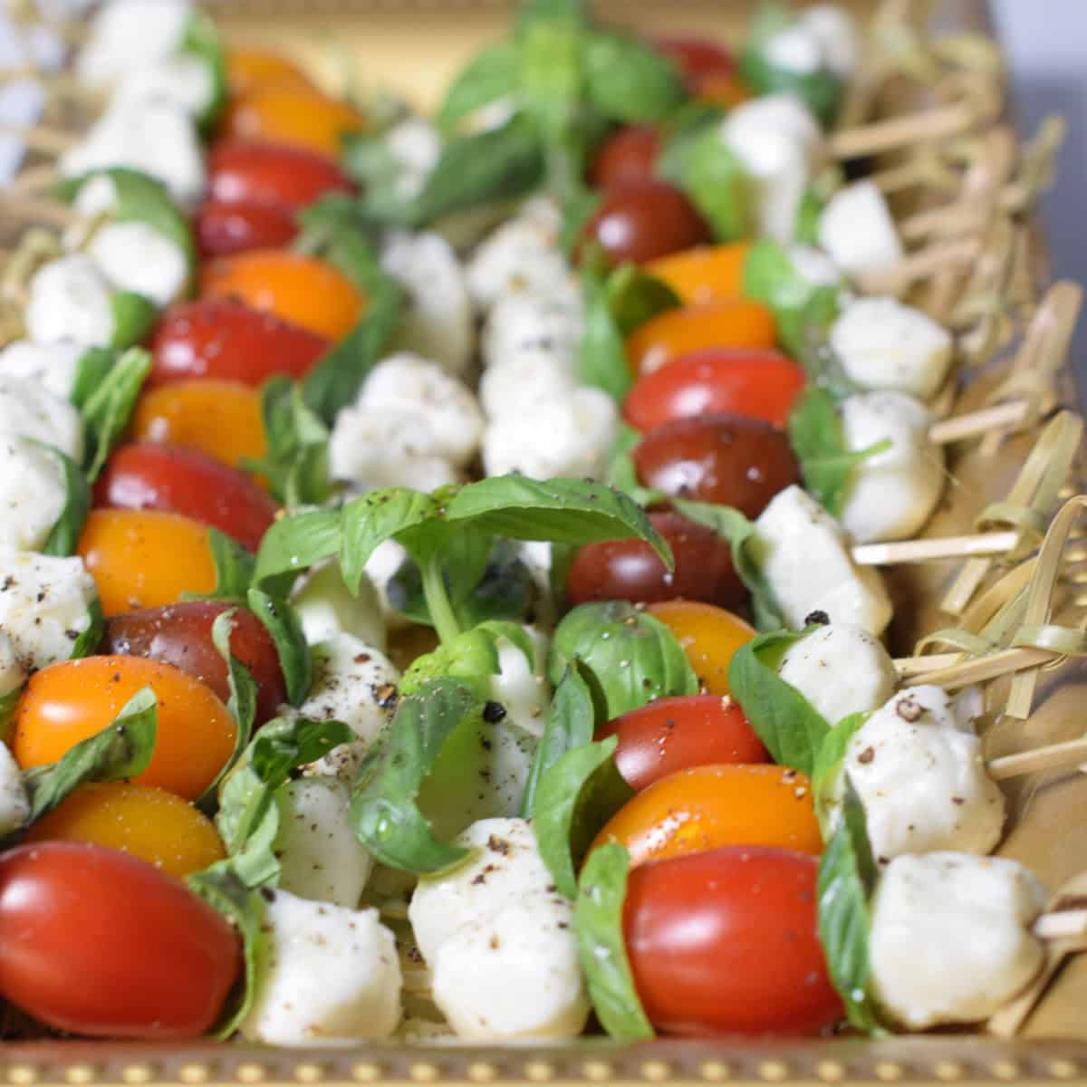 A vertical view of caprese salad on a 