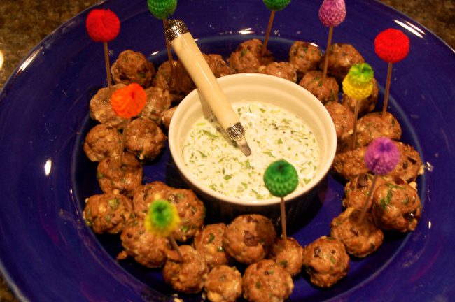 Greek style meatballs with yogurt dipping sauce