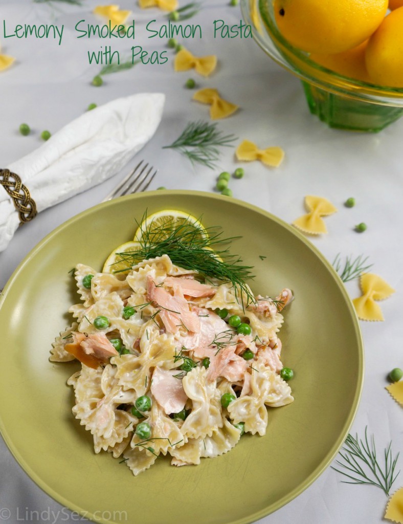 lemony smoked salmon pasta with peas