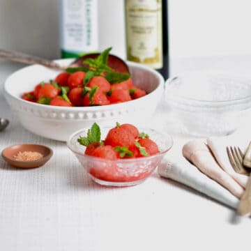 Fresh Non-Dairy Minted Watermelon salad served.