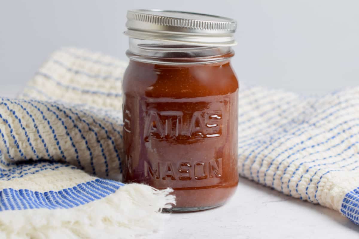 A jar of delicious easy no-cook BBQ sauce.