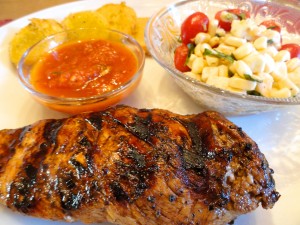 Grilled Balsamic Marinated Chicken Breasts served with sides