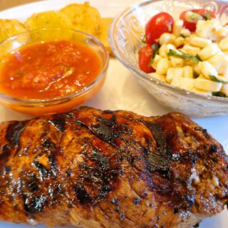 Grilled Balsamic Marinated Chicken Breasts served with sides