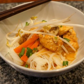 thai chicken with saucy rice noodles