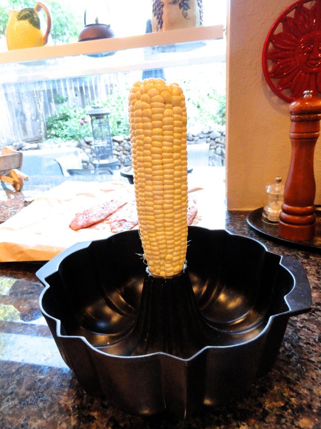 using a bundt pan to catch corn kernels