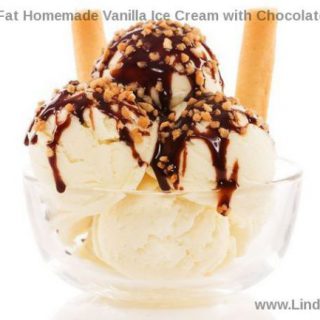 Low-Fat Homemade Vanilla Ice Cream with Chocolate Sauce