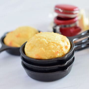Polenta Cornmeal Muffins in cast iron mini skillets.