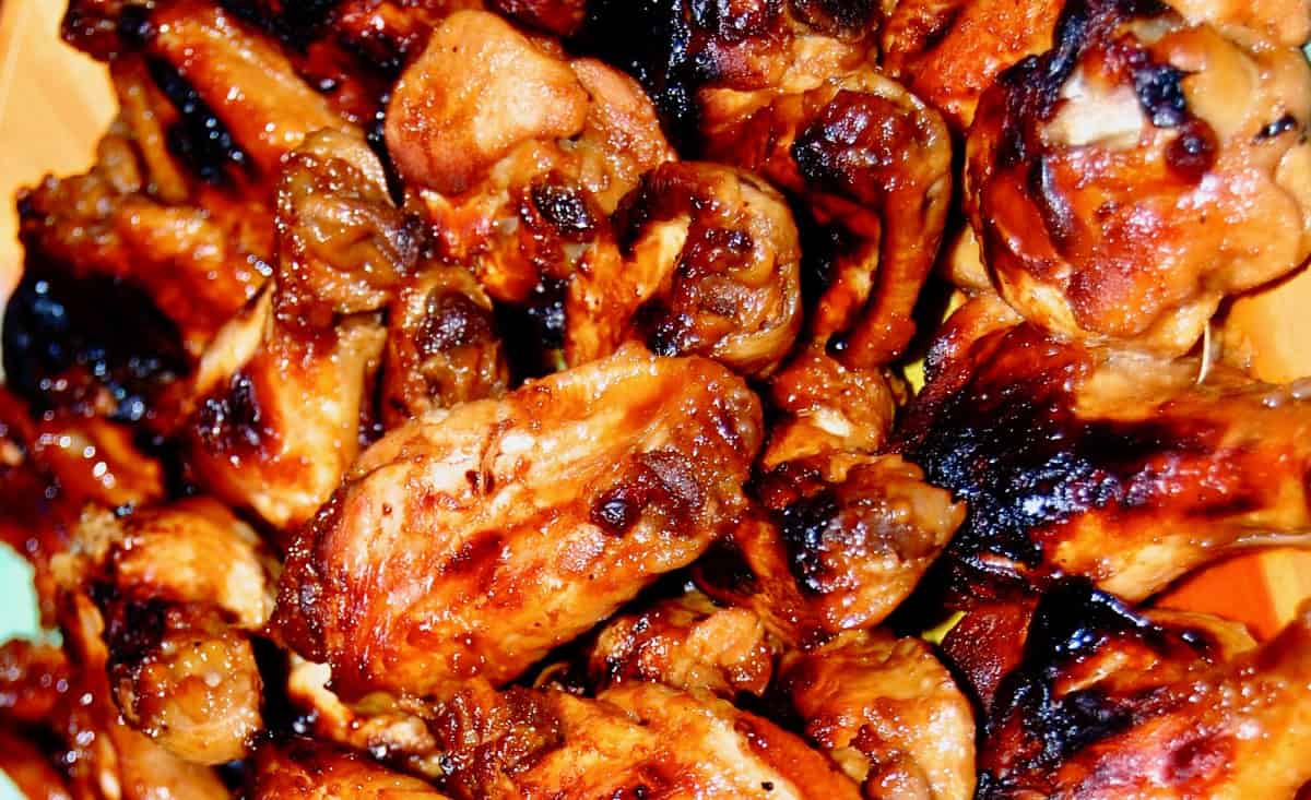 Crispy sticky Oriental-style chicken wings.