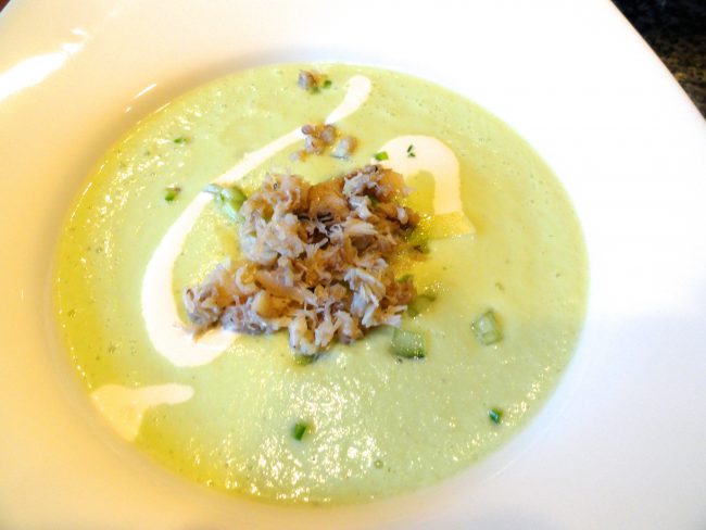 chilled cucumber soup with crab