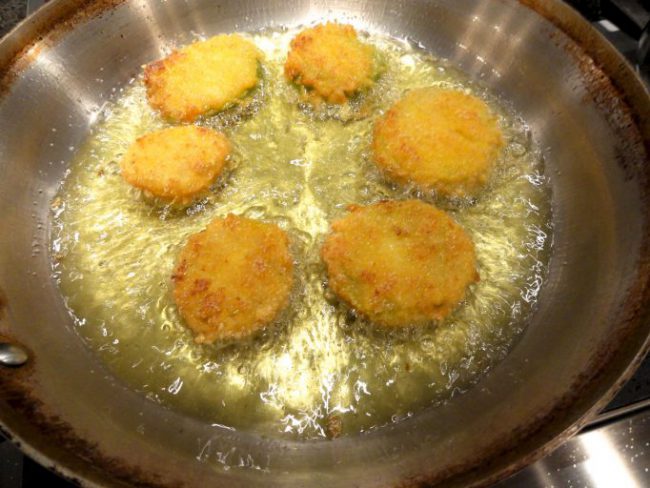 Double Dipped Fried Green Tomatoes Frying in Oil