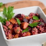 Farro with Butternut Squash and Beets in a bowl.