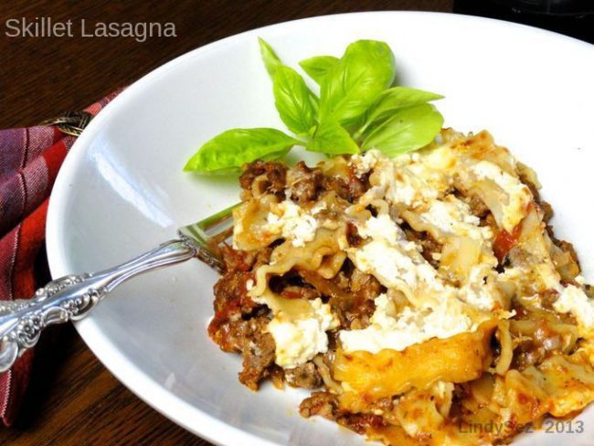 Skillet Lasagna in a white bowl