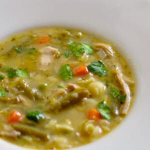 A bowl of Leftovers Turkey Soup.