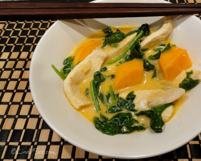 Thai Chicken Curry with Sweet Potatoes and Spinach
