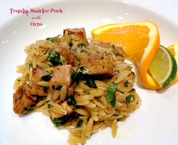 tequila sunrise pork with orzo