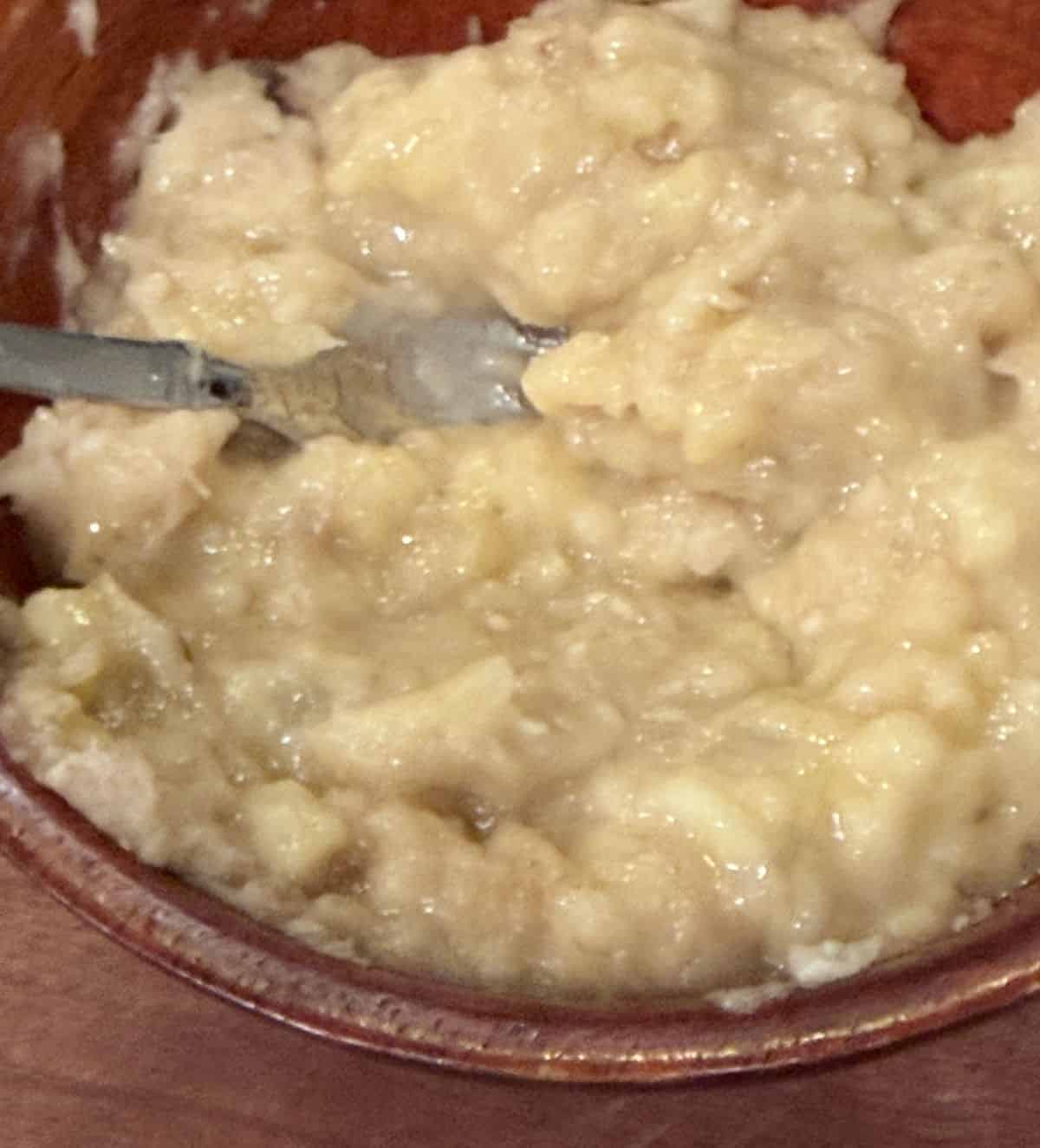 Pureed banana to go into banana bread.