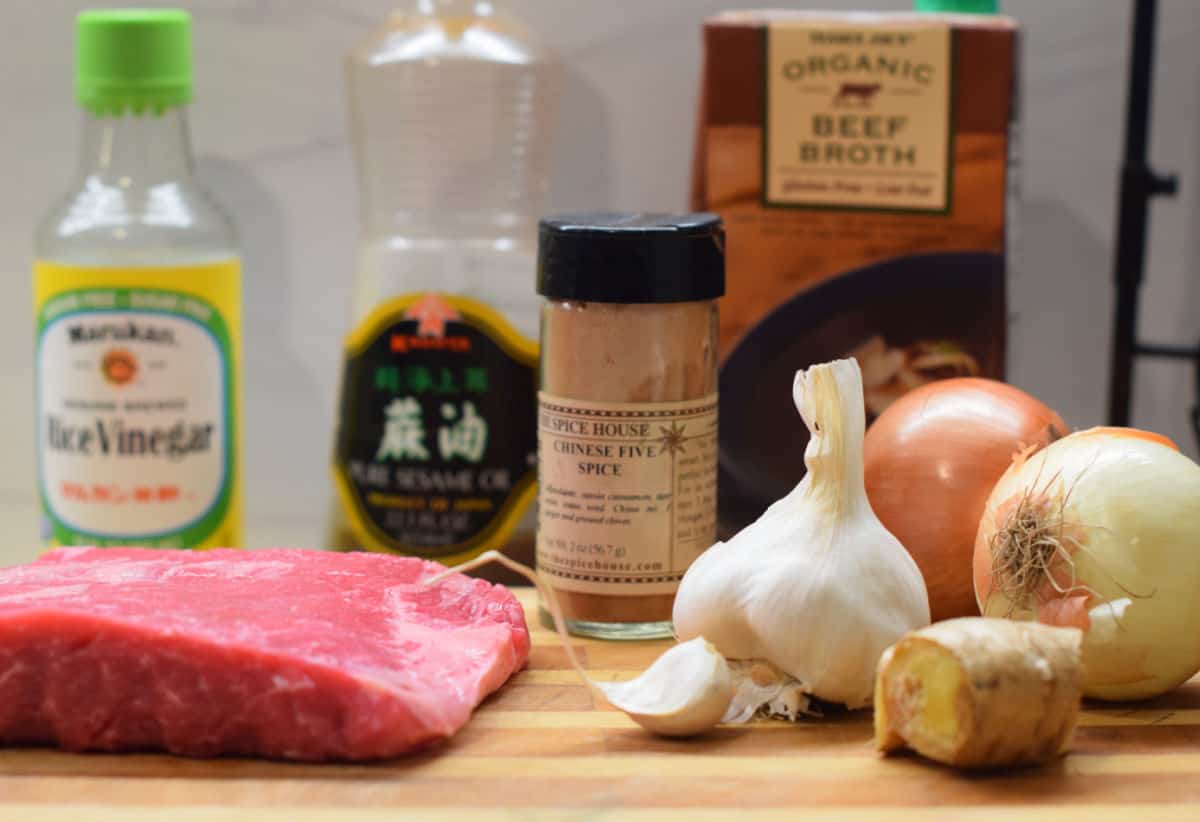 The ingredients to make Five-Spice Beefy Rice Bowls.