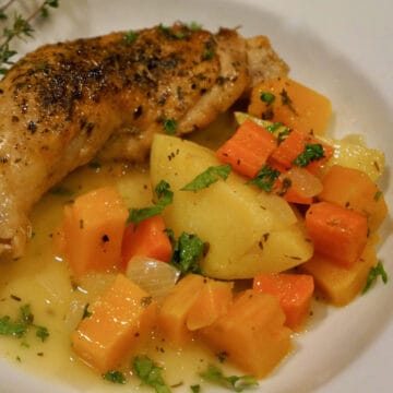 A plate of Country Fresh Chicken with veggetables.
