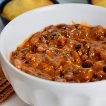 Beef Chipotle Chile with Beer in a white bowl.