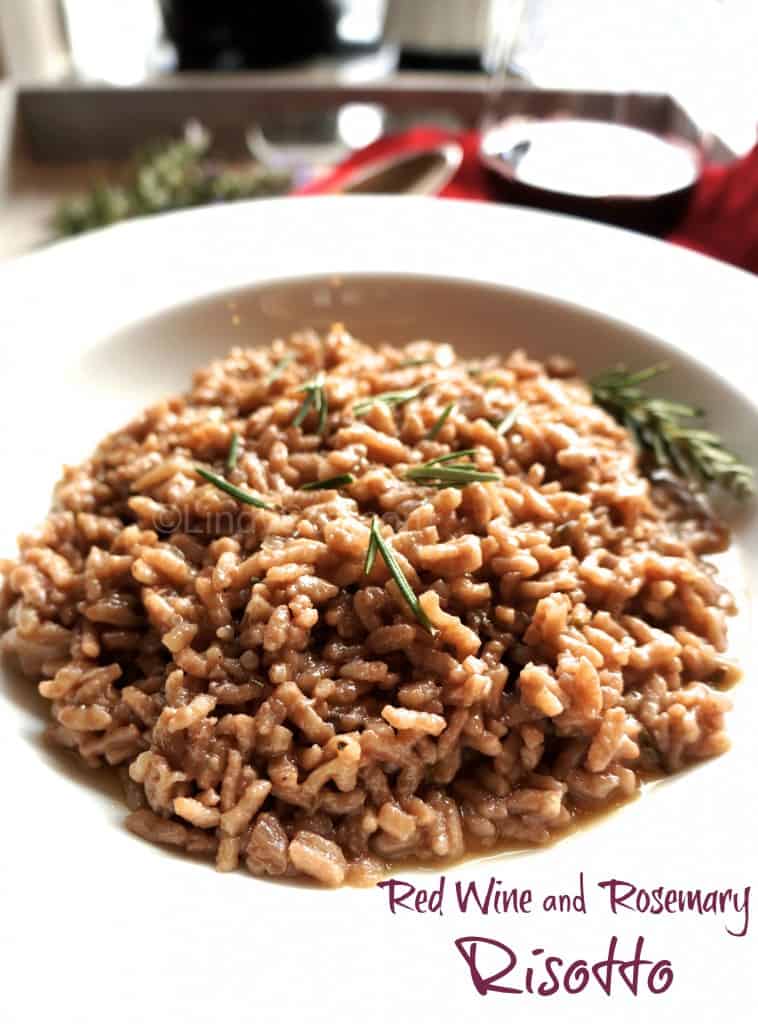Red Wine Rosemary Risotto in a large white bowl