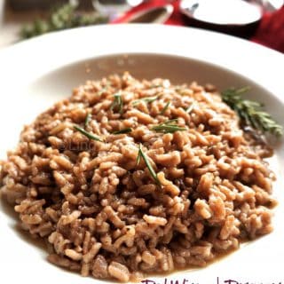 Red Wine Rosemary Risotto in a large white bowl