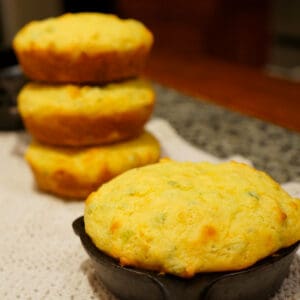 Scallion corn muffins in a mini-cast-iron skillet.
