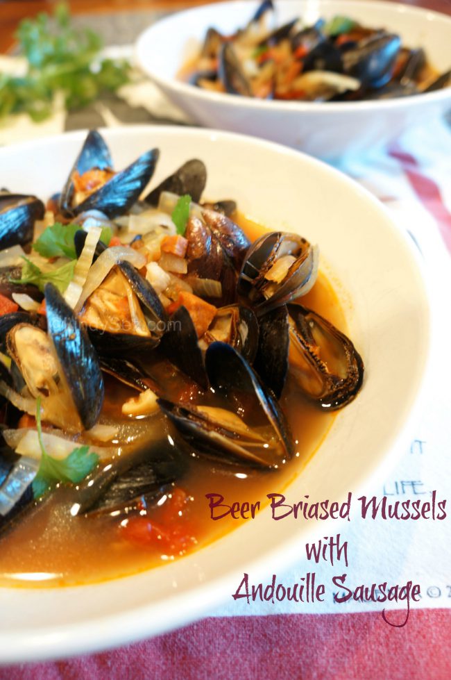 Beer Braised Mussels with Andouille Sausage