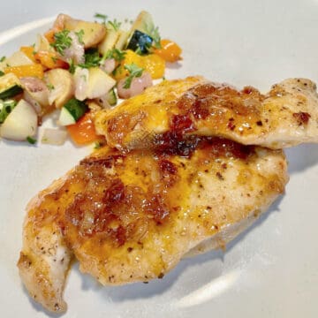 Glazed cutlet with chipotle apricot sauce.
