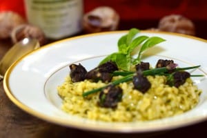 Risotto with basil pesto and escargot