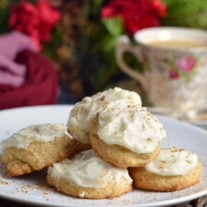 A plate of delicious frosted eggnog cookies.