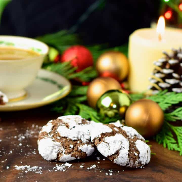 A Holiday Scene starring chocolate crinkle cookies.