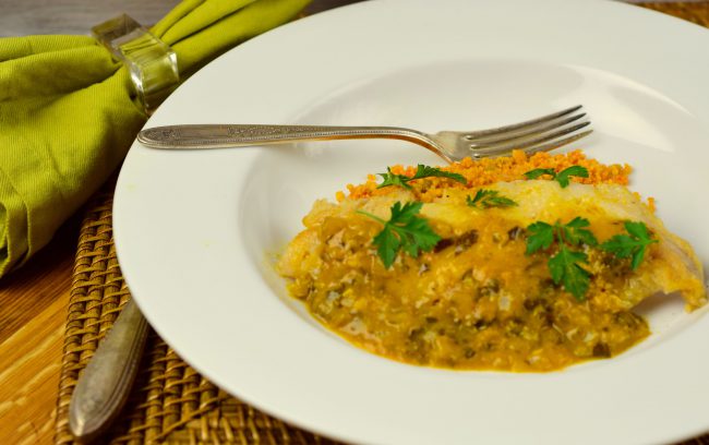 Snapper with Carrot-Curry Sauce over Couscous