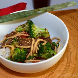 Quick Low-Fat Beef Broccoli Stir-Fry with chopsticks