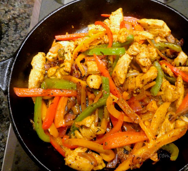 a pan of Perfect Chicken Fajitas