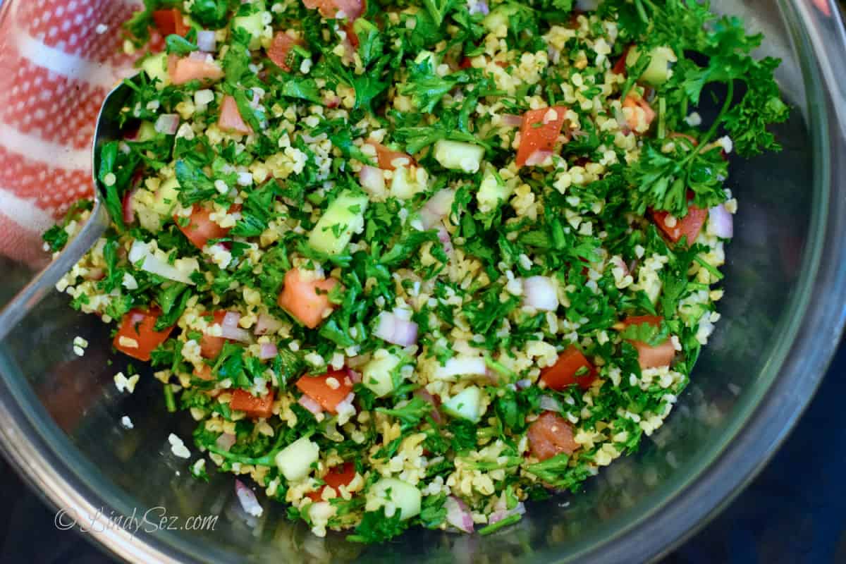 A bowl of tabouleh salad