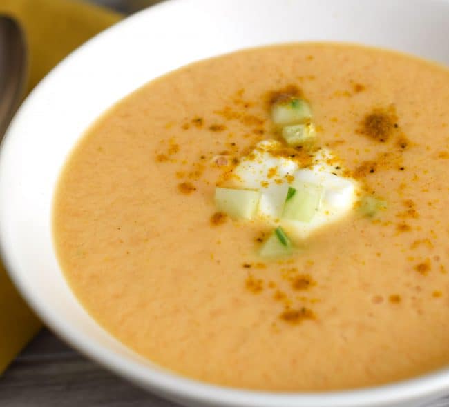 Chilled Cantaloupe Curry Soup with garnish