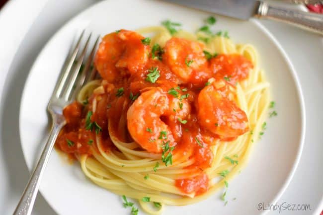 shrimp cooked in a spicy fra diavolo sauce