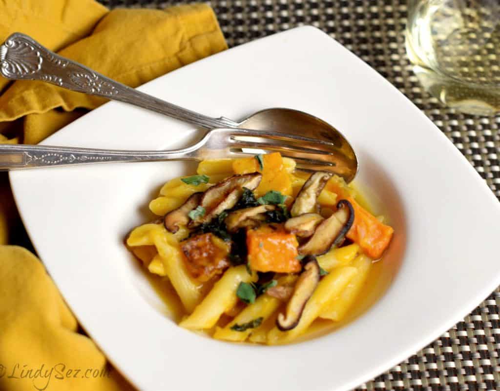 Penne with Roasted Butternut Squash and Shiitake