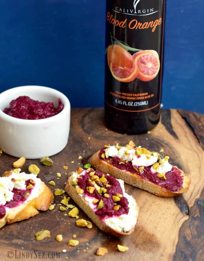 Roasted Beet Crostini with Goat Cheese and Pistachio